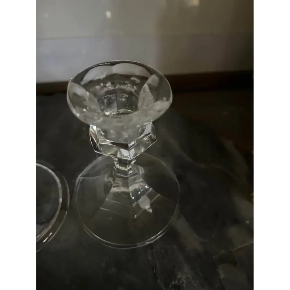 Set of 3 Clear Glass Taper Candle Holders Heavy French Country Elegant Glam